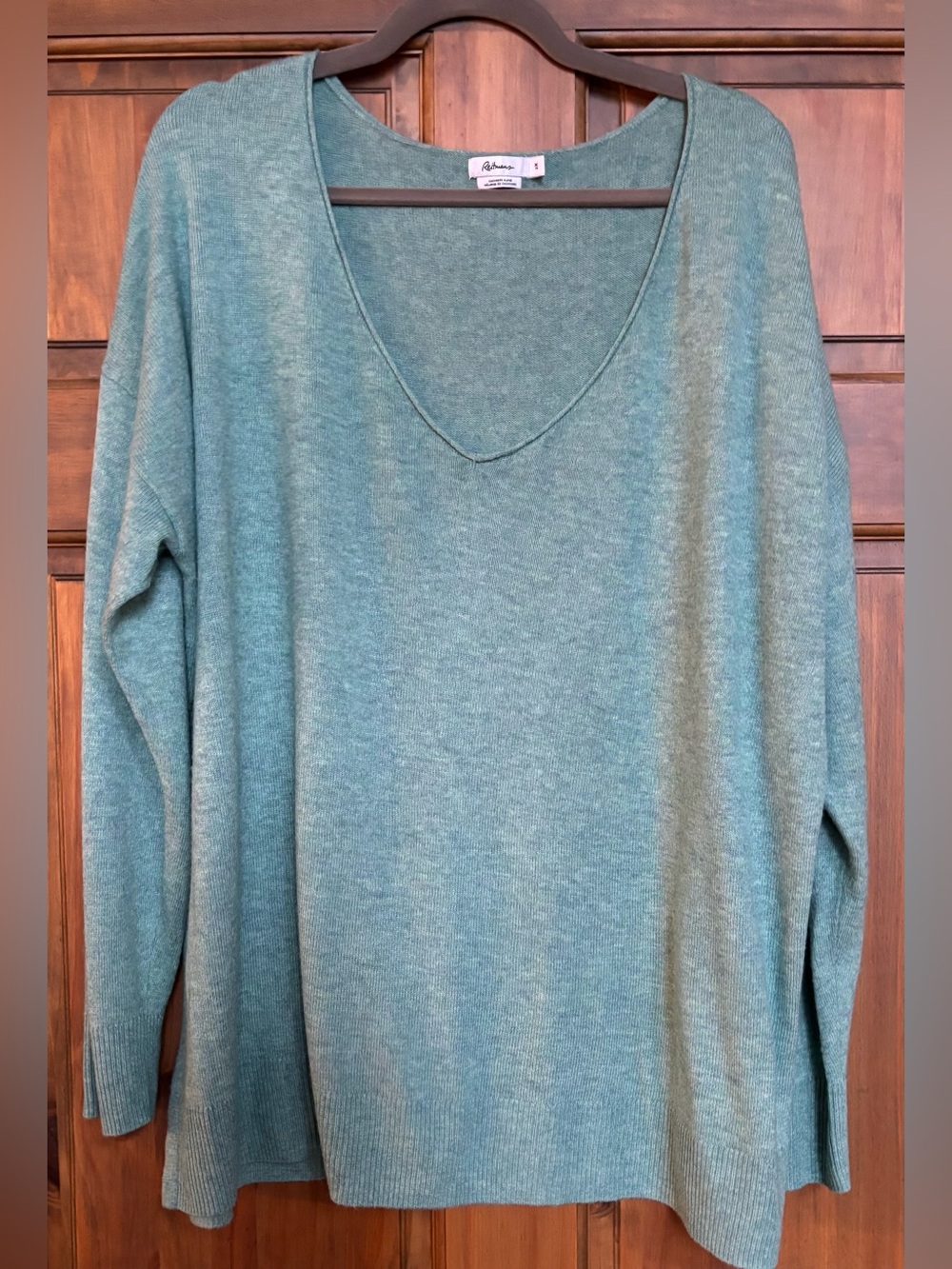 Reitmans Women's V Neck Cashmere Blend Sweater in Heather Teal - SZ 2X